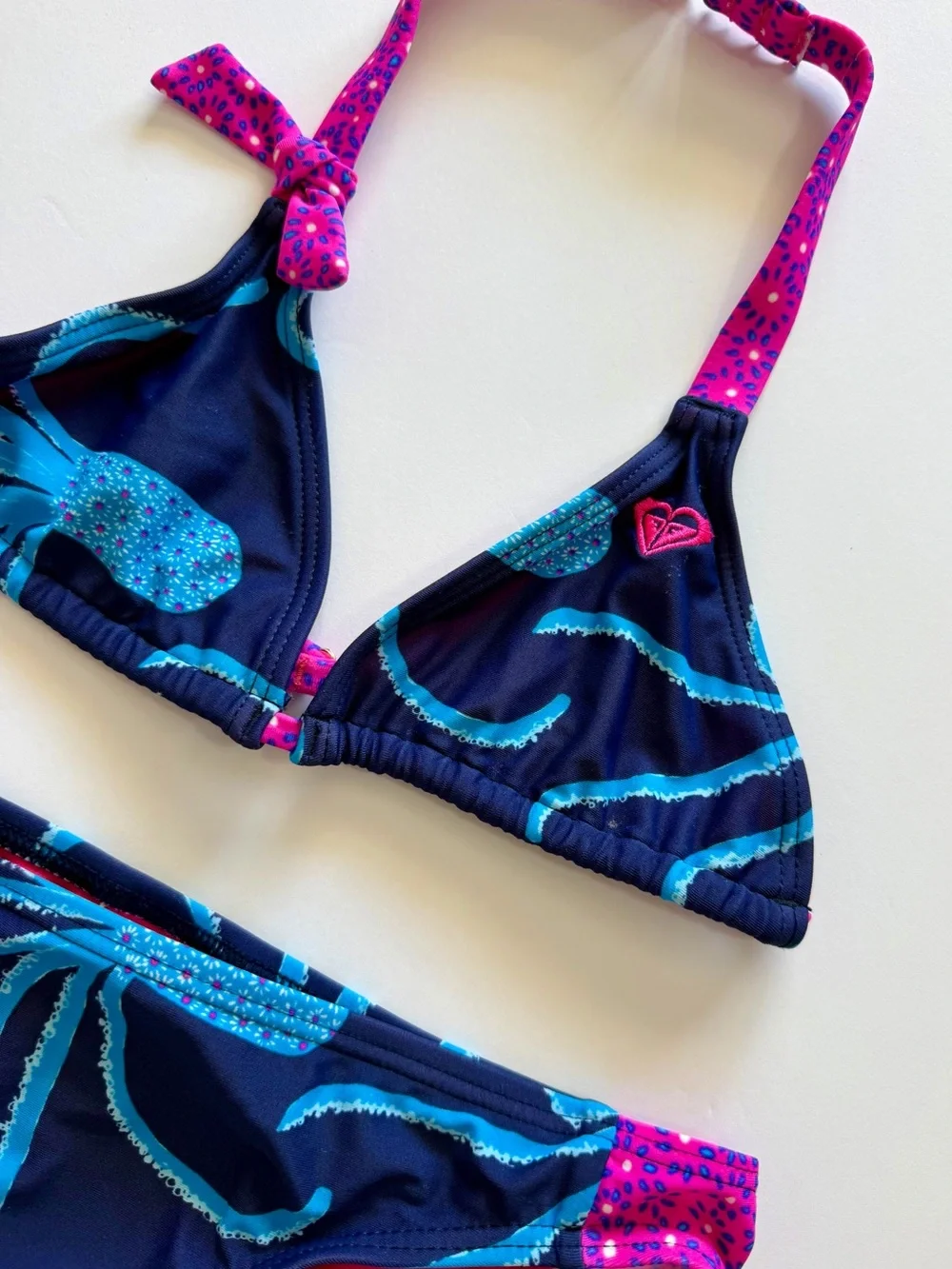 Roxy Girls Size 10/14 Bikini Swimsuit 2 Piece Octopus Navy Pink Blue